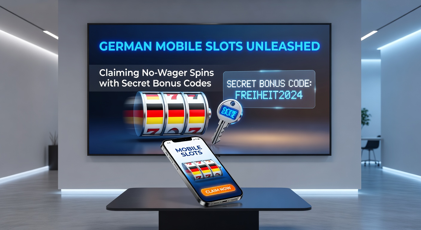 Nahaufnahme eines Bonus-Codes auf einem Casino-App-Bildschirm mit drehenden Slots und Gewinnanimationen