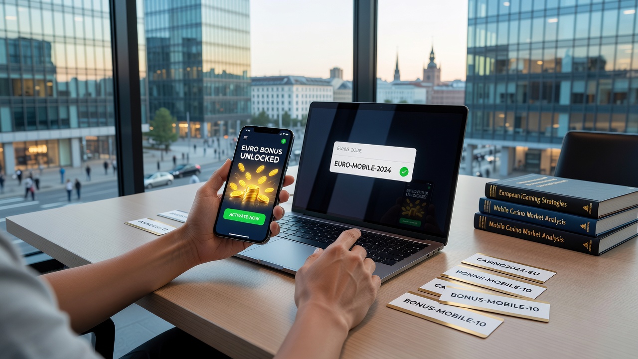 Europäische Spieler analysieren Bonus-Code-Angebote auf einem Tablet in einem Café-Setting